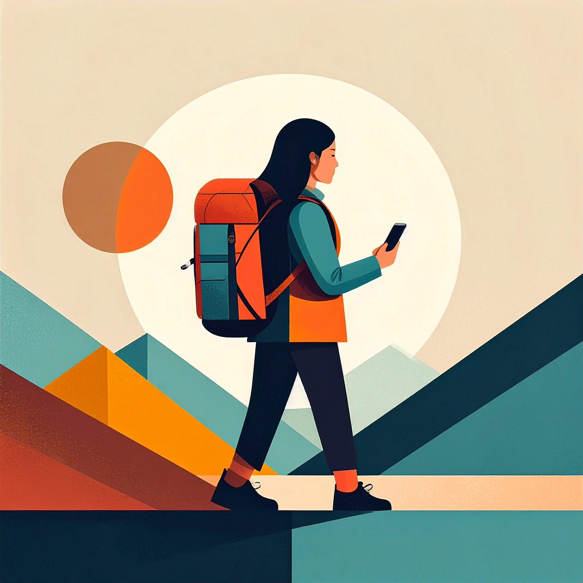 Ein Wanderin mit Smartphone